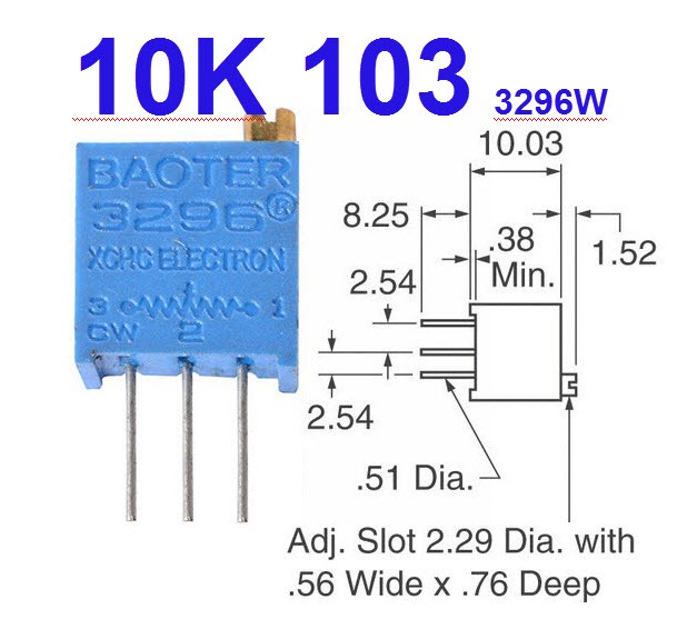 10k vr 10K(103) 3296W Trimpot Variable Resistor (Trimmer Potentiometer) - Image 1